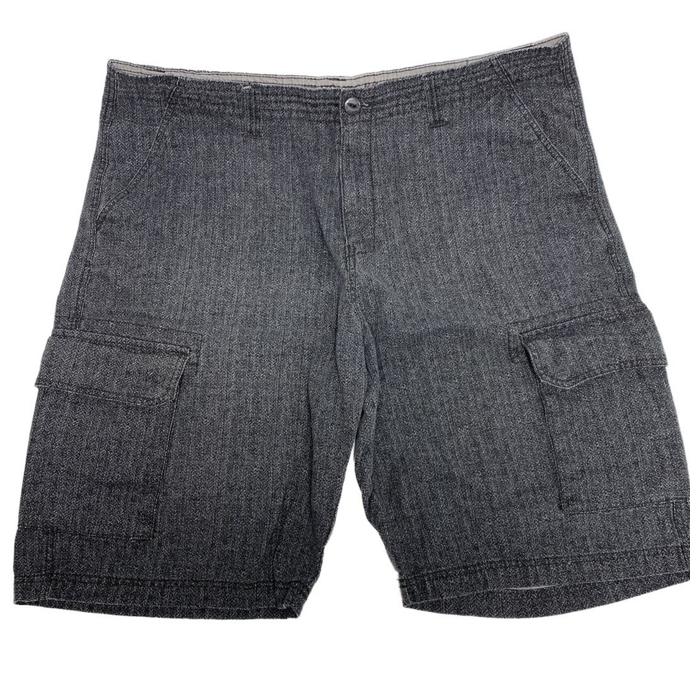 ROUTE 66 Cargo Shorts Mens Size 40 Dark Grey Herringbone Snap Pockets Durable
